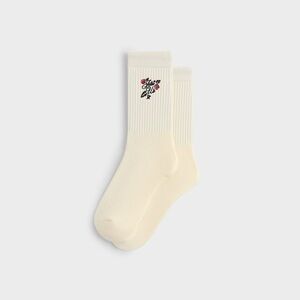 Kith Embroidered Rose White Crew Socks in “Silk” Floral Logo One Size.